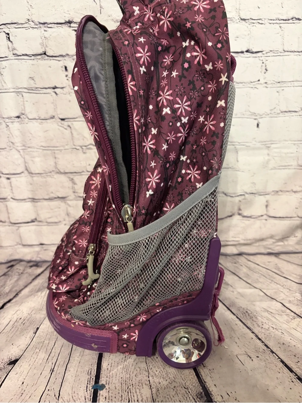 J WORLD Purple Floral Kids Backpack with Front Pocket